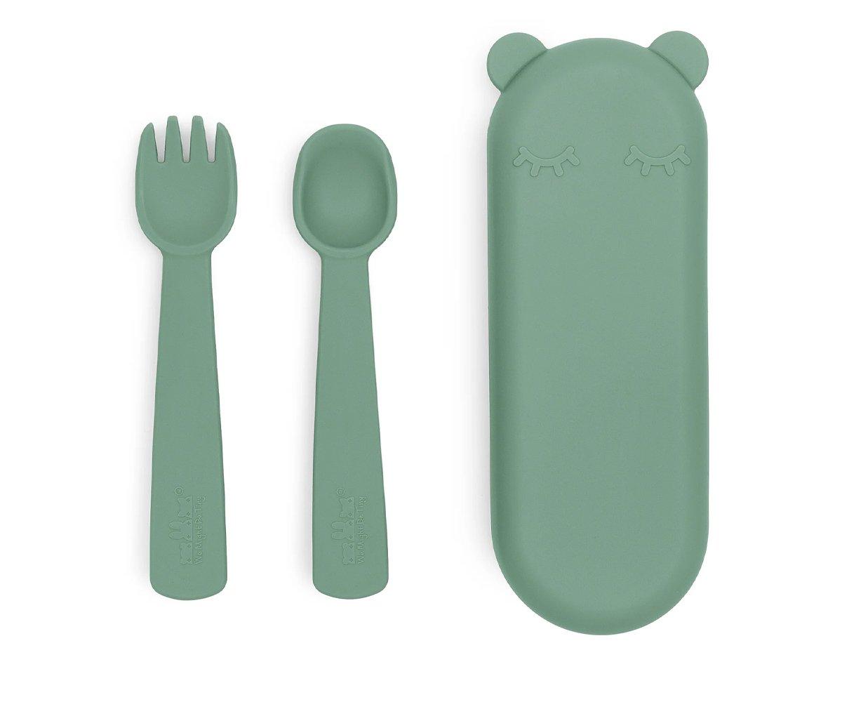 Cubiertos de silicona con funda - Sage