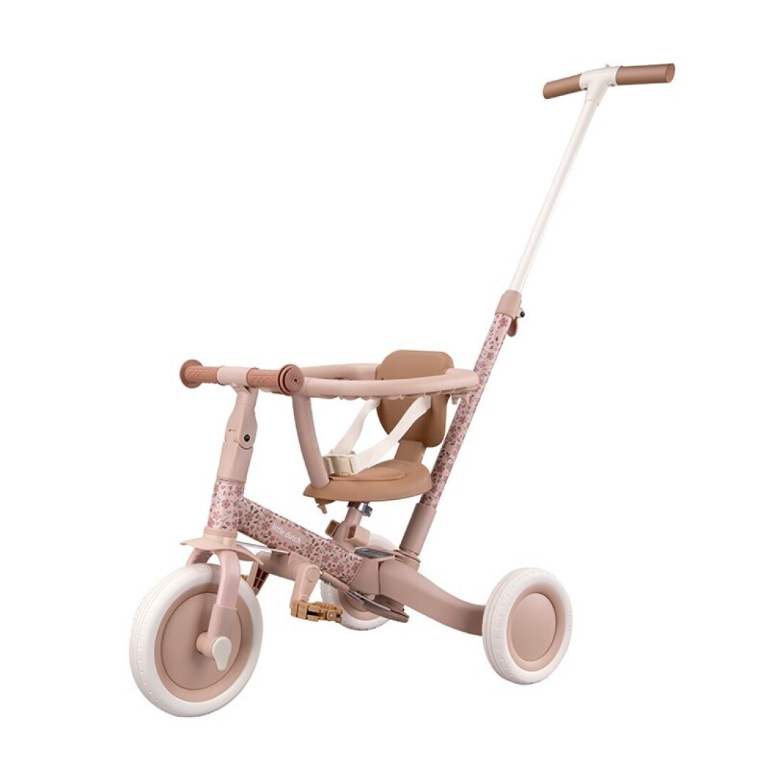 Triciclo evolutivo con barra flores rosa