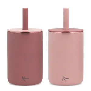 Vasos de silicona con pajita (2 uds) - Rosa