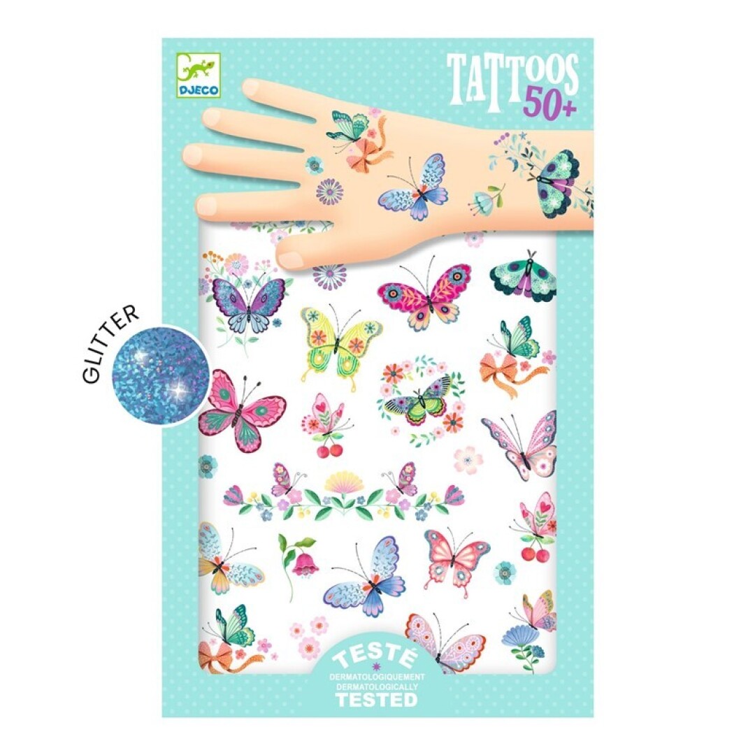 Tatuajes temporales Djeco - Mariposas Glitter